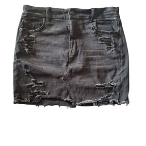 Distressed Gray Denim Skirt